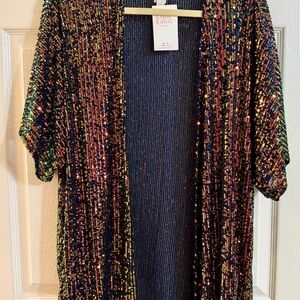 Honeyme Multicolor Sequin Open-Front Kimono Cardigan – Women’s L